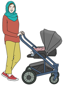 Mutter mit Kinderwagen.