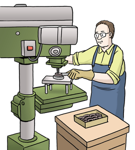 Junger Mensch arbeitet an einer Maschine.